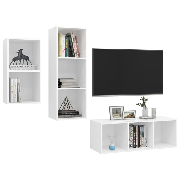 3-tlg. TV-Schrank-Set Weiß Holzwerkstoff
