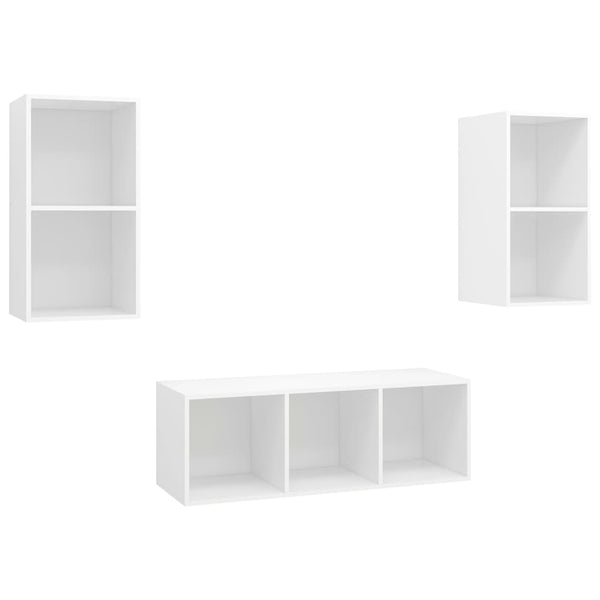 vidaXL 3-Piece TV Cabinet Set White Engineered Wood