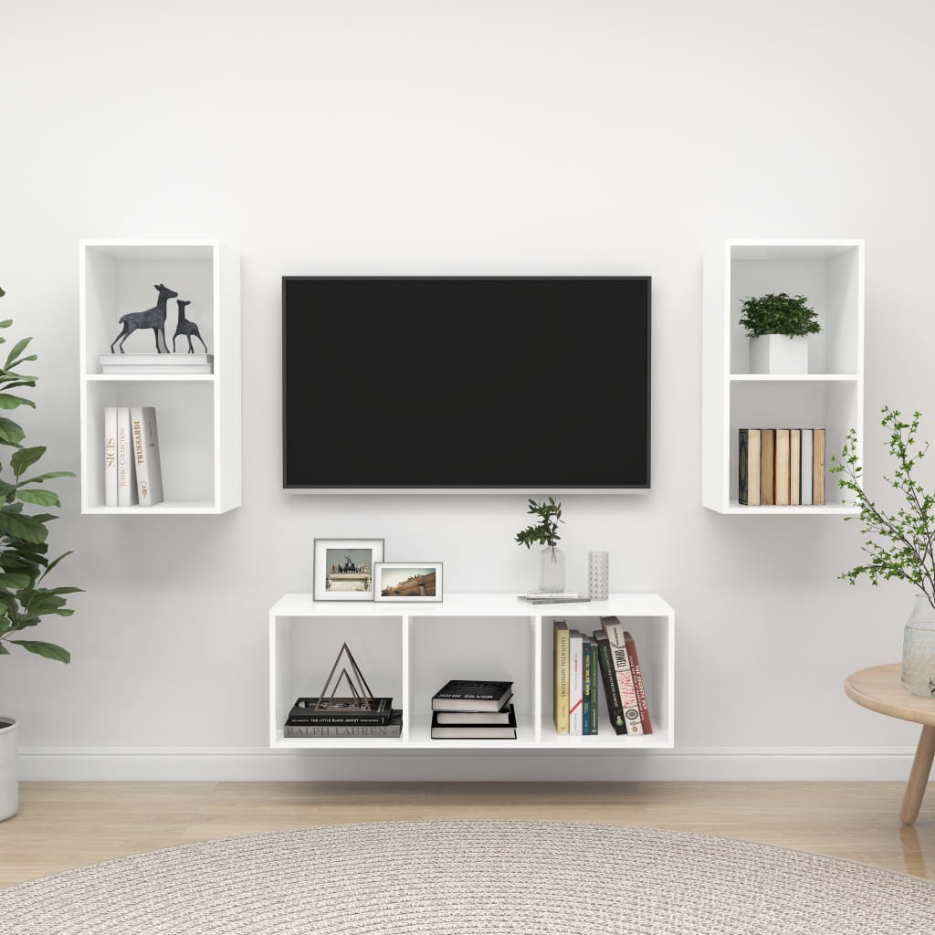 vidaXL 3-Piece TV Cabinet Set White Engineered Wood