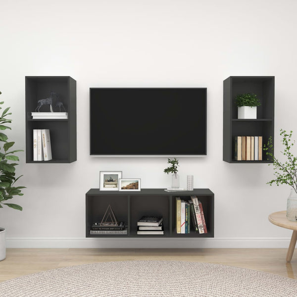 vidaXL 3-Piece TV Cabinet Set Grey Engineered Wood
