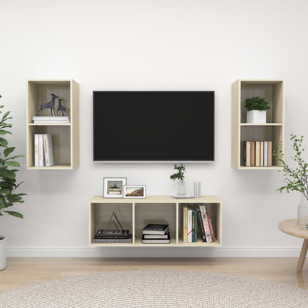 vidaXL 3-Piece TV Cabinet Set Sonoma Oak Engineered Wood