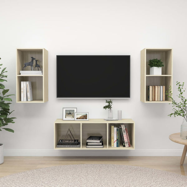 vidaXL 3-Piece TV Cabinet Set Sonoma Oak Engineered Wood