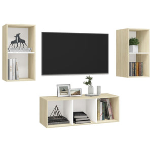 vidaXL 3-Piece TV Cabinet Set White Sonoma Oak Engineered Wood