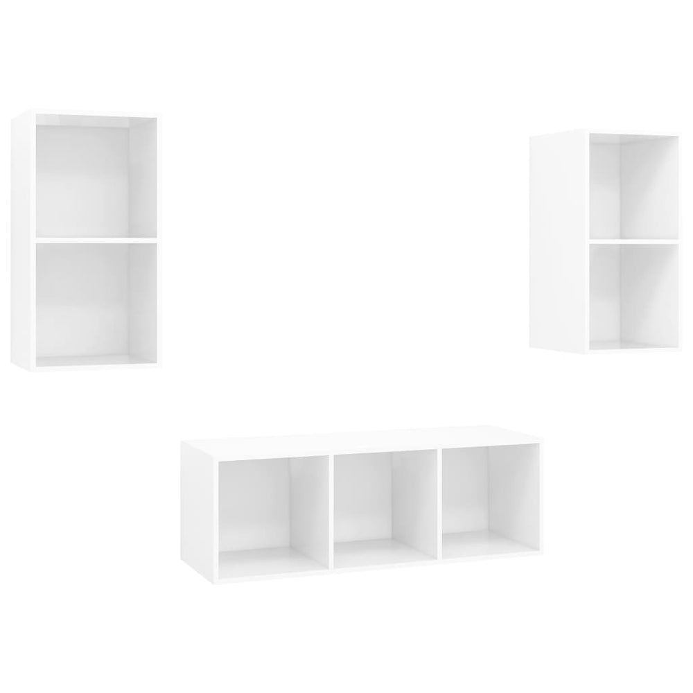 vidaXL 3-Piece TV Cabinet Set High Gloss White Engineered Wood