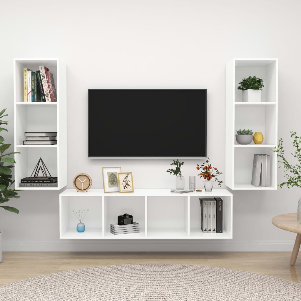 vidaXL 3-Piece TV Cabinet Set White Engineered Wood