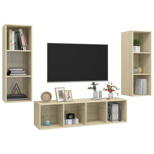 vidaXL 3-Piece TV Cabinet Set Sonoma Oak Engineered Wood