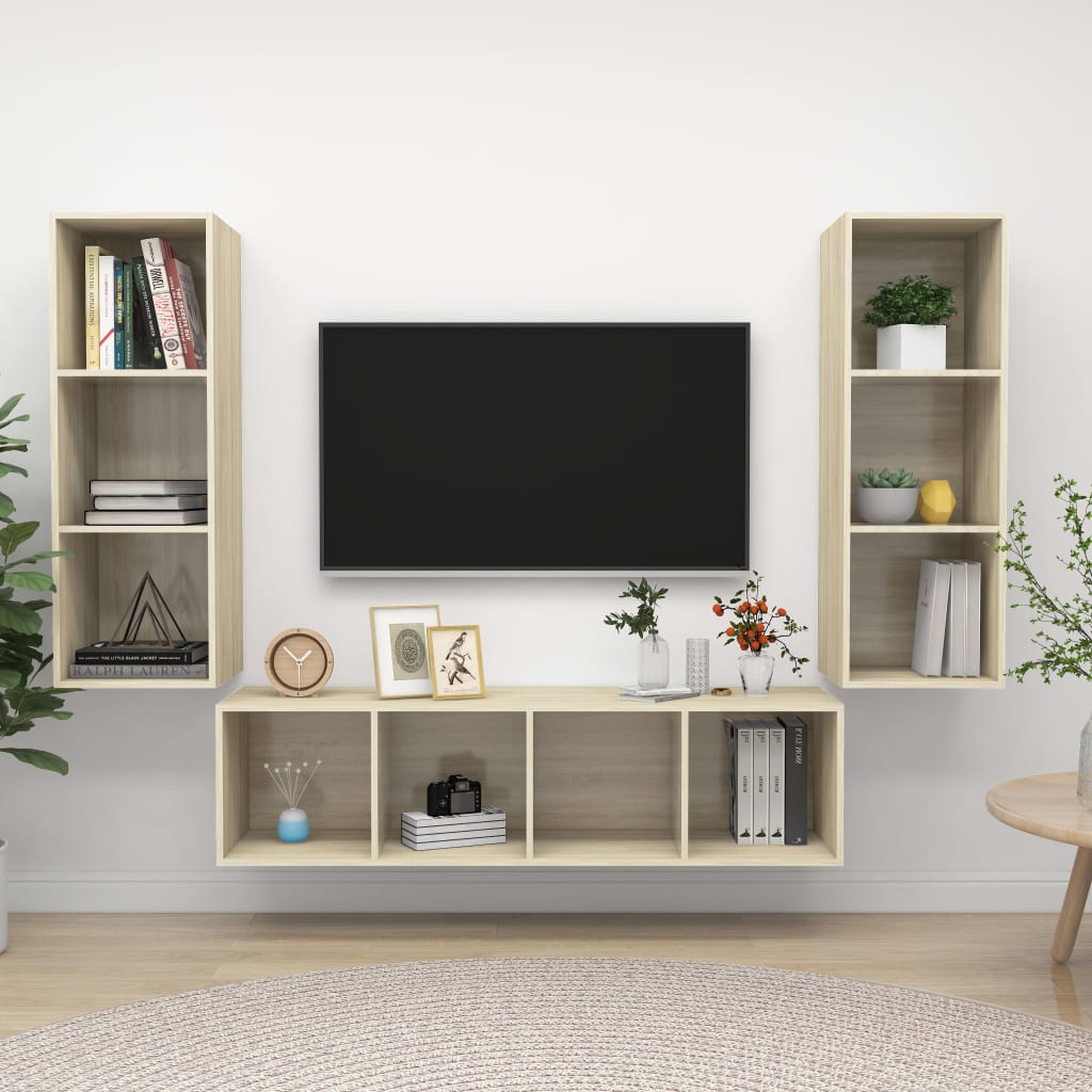 vidaXL 3-Piece TV Cabinet Set Sonoma Oak Engineered Wood