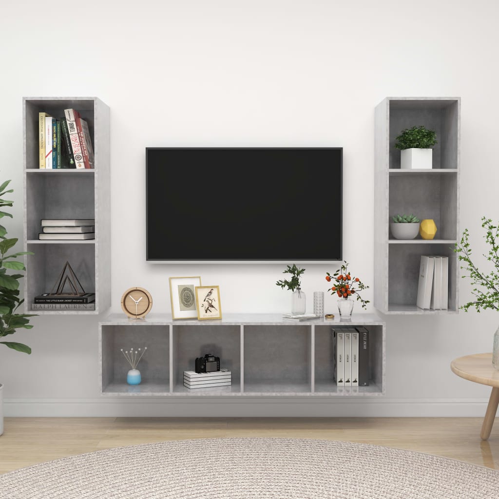 vidaXL 3-Piece TV Cabinet Set Concrete Grey Engineered Wood
