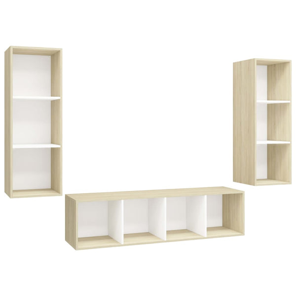 vidaXL 3-Piece TV Cabinet Set White Sonoma Oak Engineered Wood