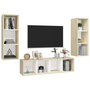 vidaXL 3-Piece TV Cabinet Set White Sonoma Oak Engineered Wood