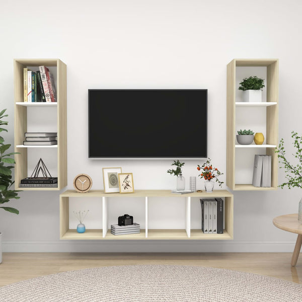 vidaXL 3-Piece TV Cabinet Set White Sonoma Oak Engineered Wood