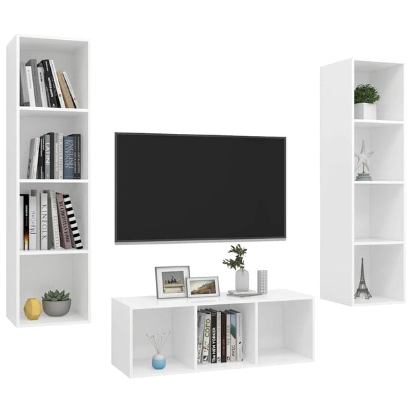 vidaXL 3-Piece TV Cabinet Set White Engineered Wood