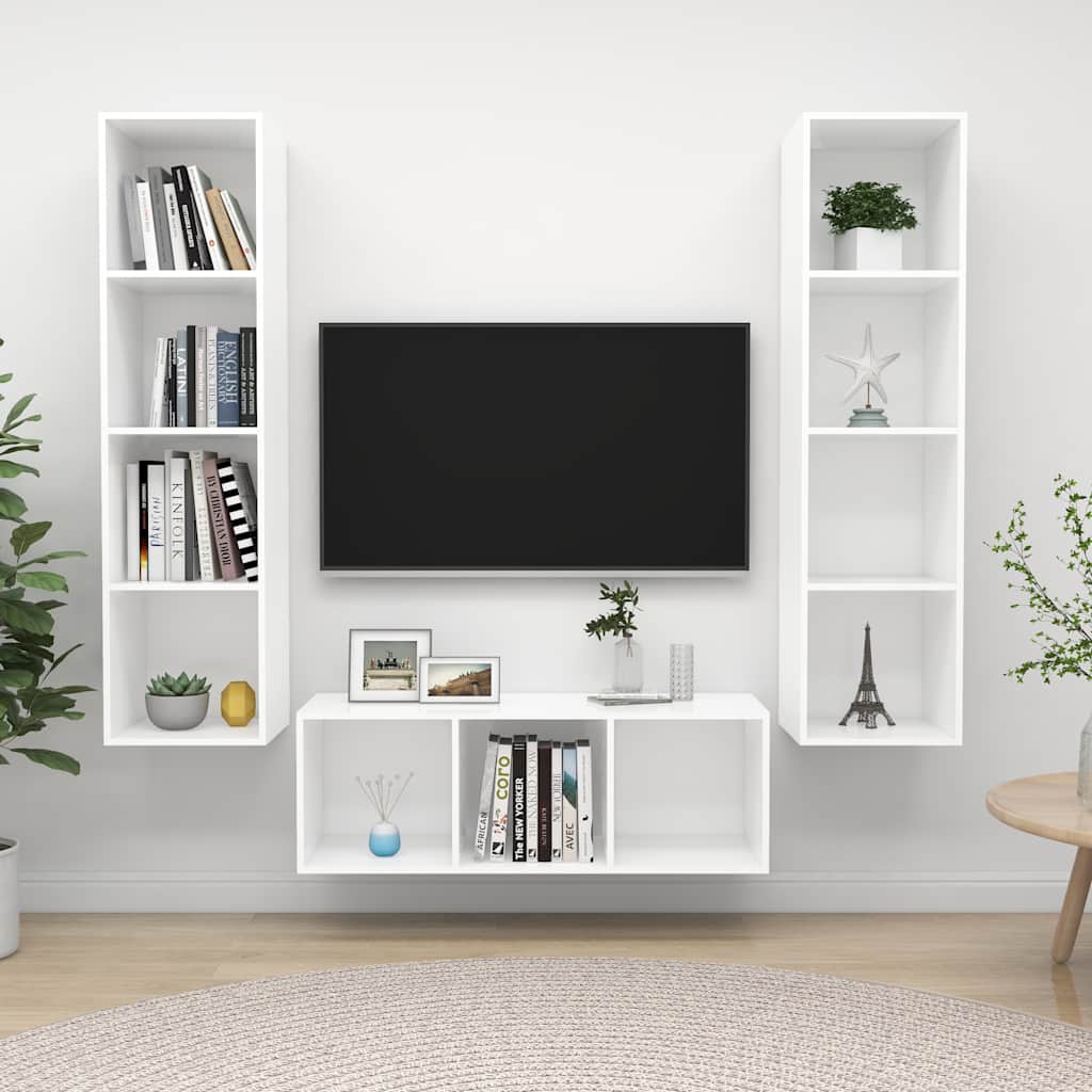 vidaXL 3-Piece TV Cabinet Set White Engineered Wood