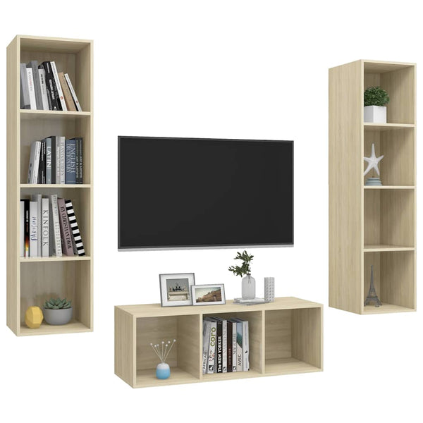 vidaXL 3-Piece TV Cabinet Set Sonoma Oak Engineered Wood