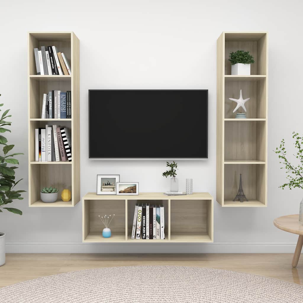 vidaXL 3-Piece TV Cabinet Set Sonoma Oak Engineered Wood