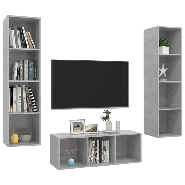vidaXL 3-Piece TV Cabinet Set Concrete Grey Engineered Wood