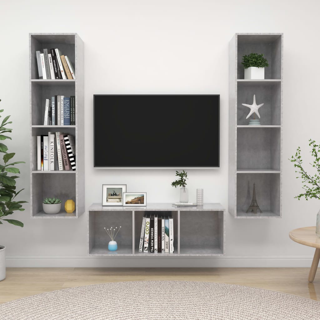 vidaXL 3-Piece TV Cabinet Set Concrete Grey Engineered Wood