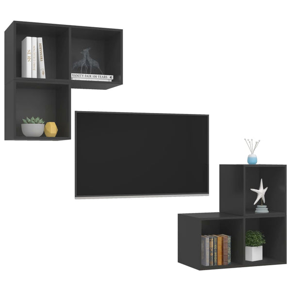 vidaXL 4-Piece TV Cabinet Set Grey Engineered Wood