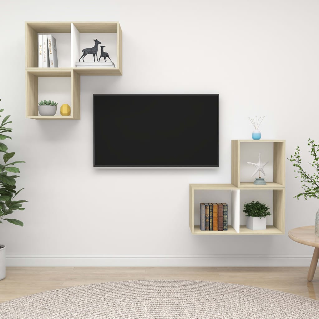 vidaXL 4-Piece TV Cabinet Set White Sonoma Oak Engineered Wood