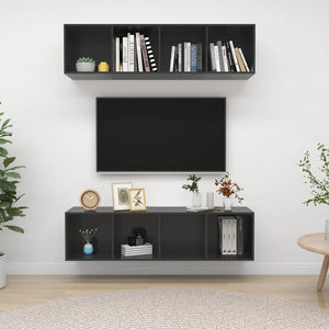 vidaXL TV Wall Cabinets 2 pcs High Gloss Grey Engineered Wood