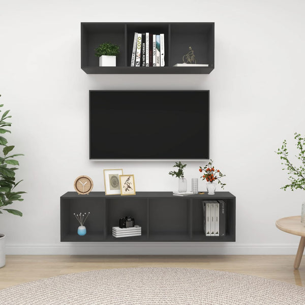 vidaXL 2-Piece TV Cabinet Set Grey Engineered Wood
