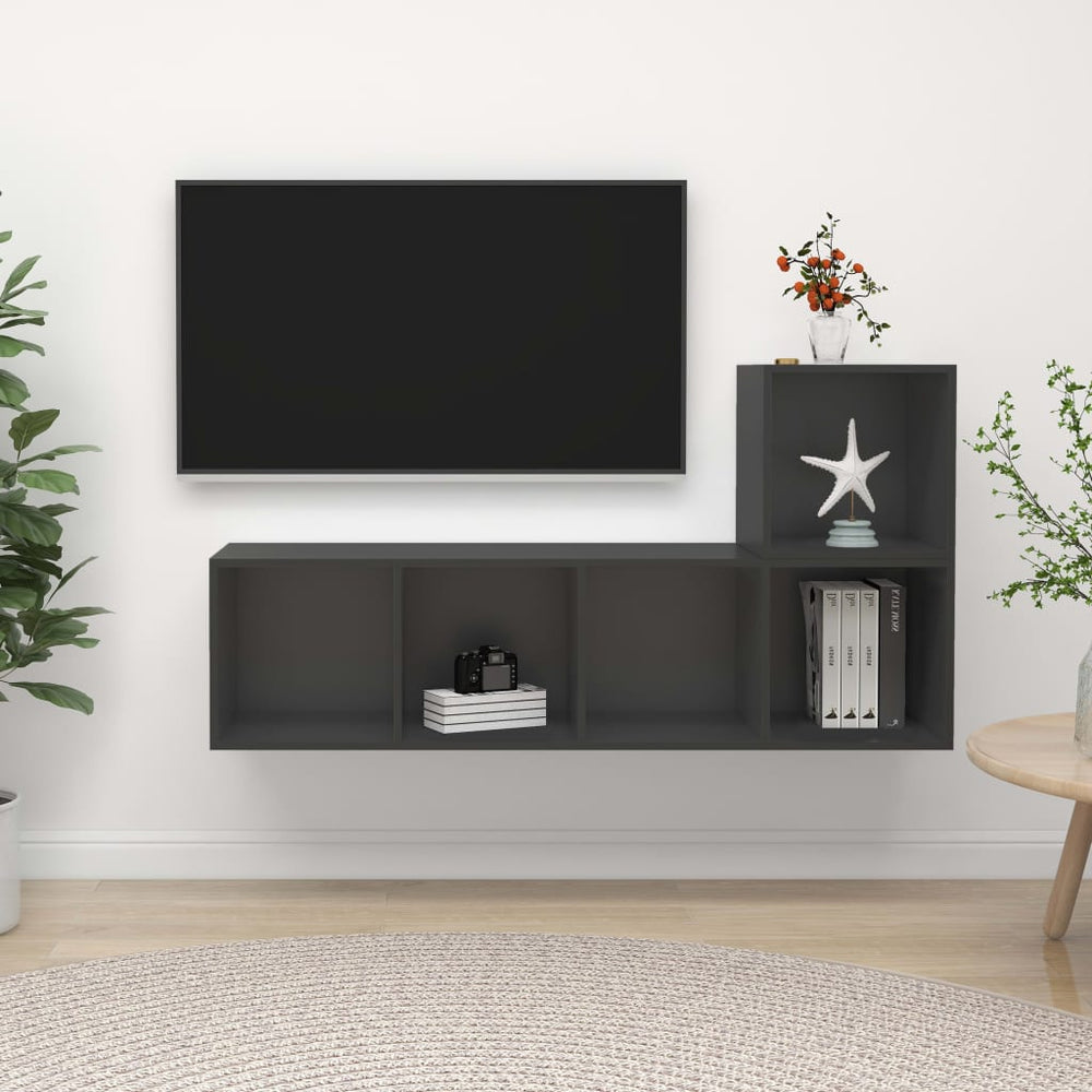 vidaXL 2-Piece TV Cabinet Set Grey Engineered Wood