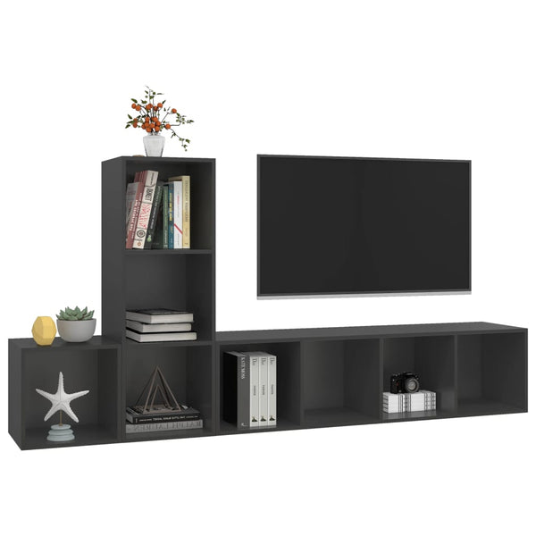 3-tlg. TV-Schrank-Set Grau Holzwerkstoff
