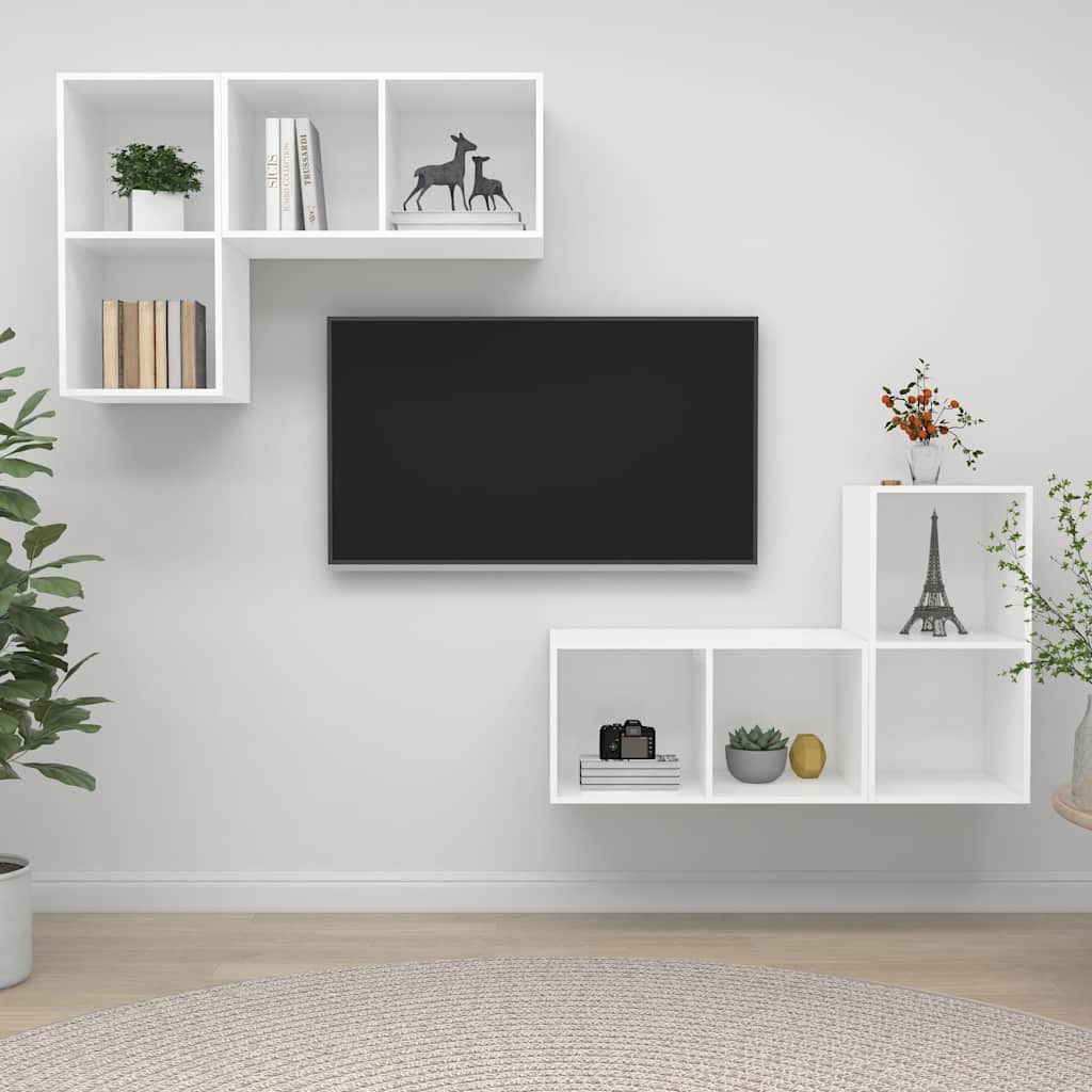 TV-Wandschränke 4 Stk. Weiß Holzwerkstoff