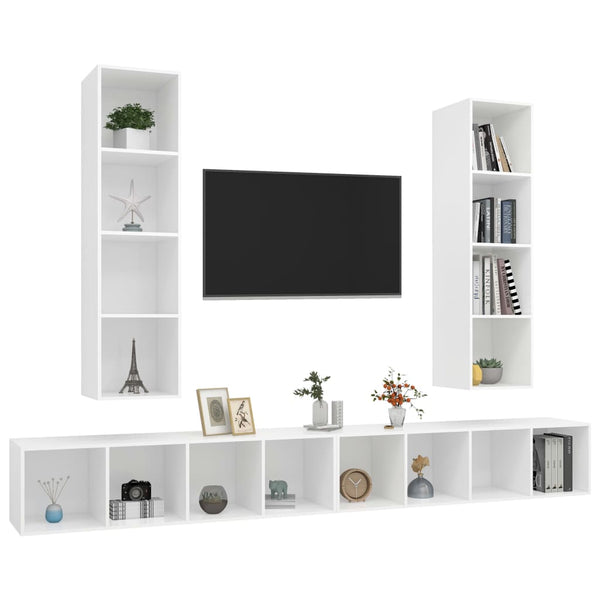 TV-Wandschränke 4 Stk. Weiß Holzwerkstoff