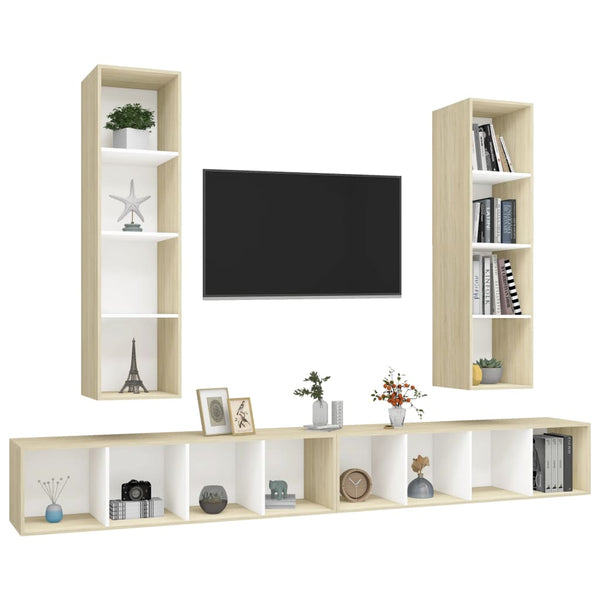 vidaXL TV Wall Cabinets 4 pcs. White Sonoma Oak Engineered Wood