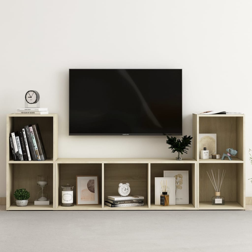 vidaXL 3-Piece TV Cabinet Set Sonoma Oak Engineered Wood