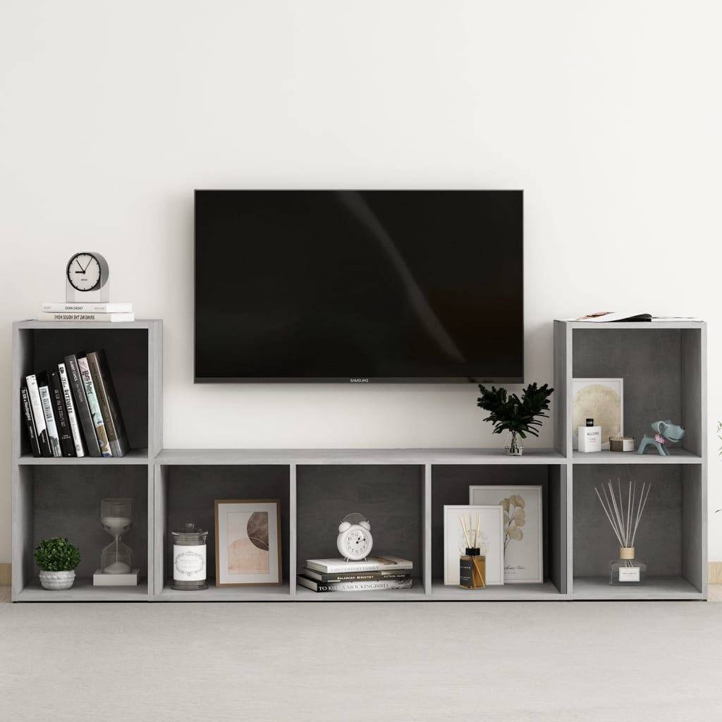 vidaXL 3-Piece TV Cabinet Set Concrete Grey Engineered Wood