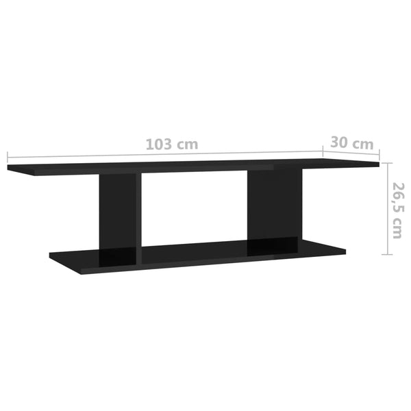vidaXL High Gloss Black TV Wall Cabinet 103x30x26.5 cm