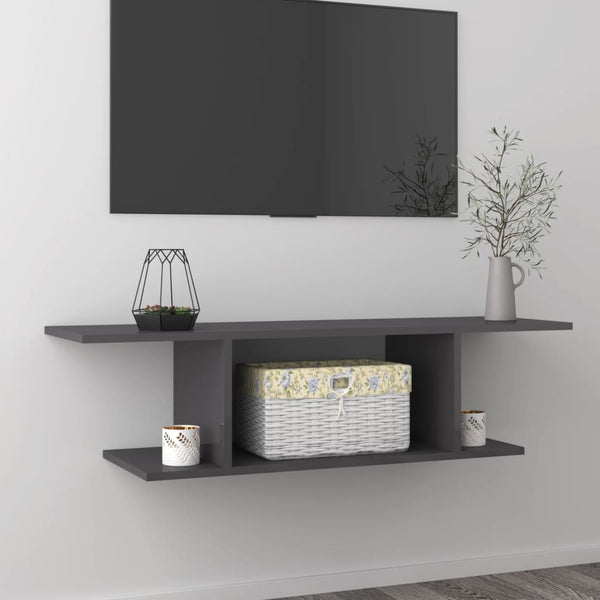 vidaXL TV Wall Cabinet High Gloss Grey 103x30x26.5 cm