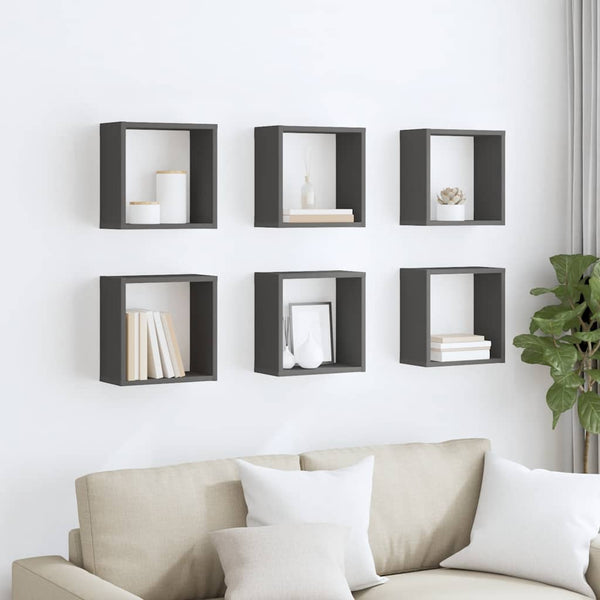 vidaXL Cube Shelves 6 pcs. Grey 30x15x30 cm