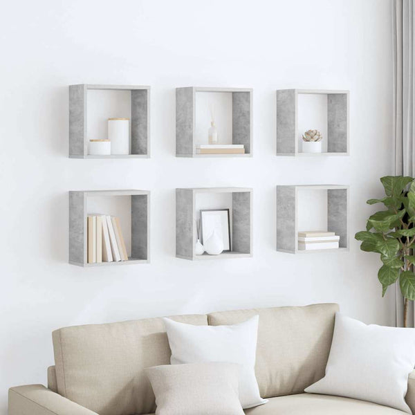 vidaXL Cube Shelves 6 pcs Concrete Gray 30x15x30 cm