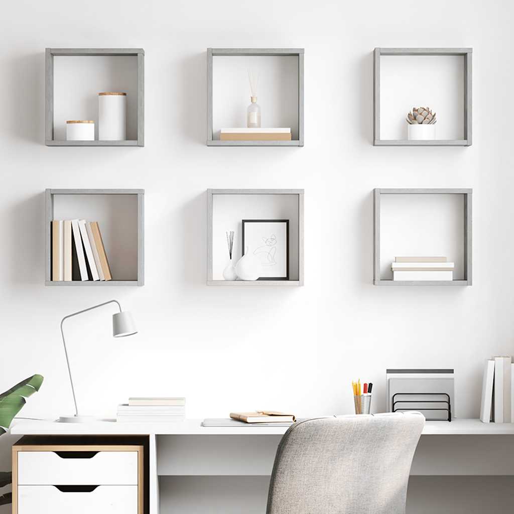 vidaXL Cube Shelves 6 pcs Concrete Gray 30x15x30 cm