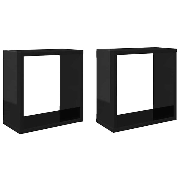 vidaXL Cube Shelves 2 pcs High Gloss Black 30x15x30 cm