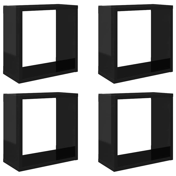 vidaXL Cube Shelves 4 pcs. High Gloss Black 30x15x30 cm