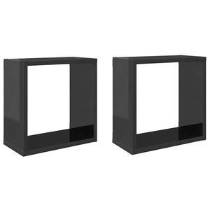 vidaXL Cube Wall Shelves 2 pcs High Gloss Grey 30x15x30 cm