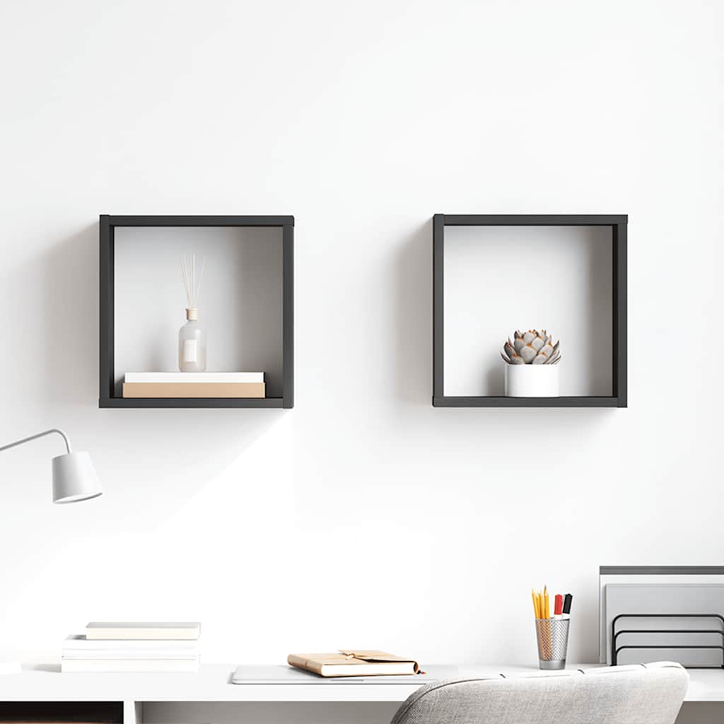 vidaXL Cube Wall Shelves 2 pcs High Gloss Grey 30x15x30 cm