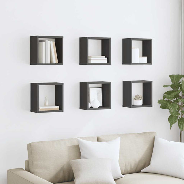 vidaXL Cube Shelves 6 pcs. Grey 26x15x26 cm