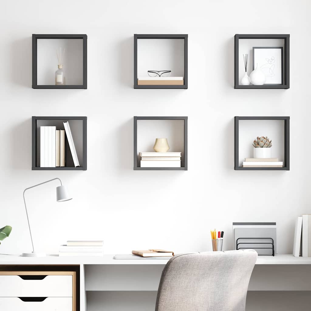 vidaXL Cube Shelves 6 pcs. Grey 26x15x26 cm