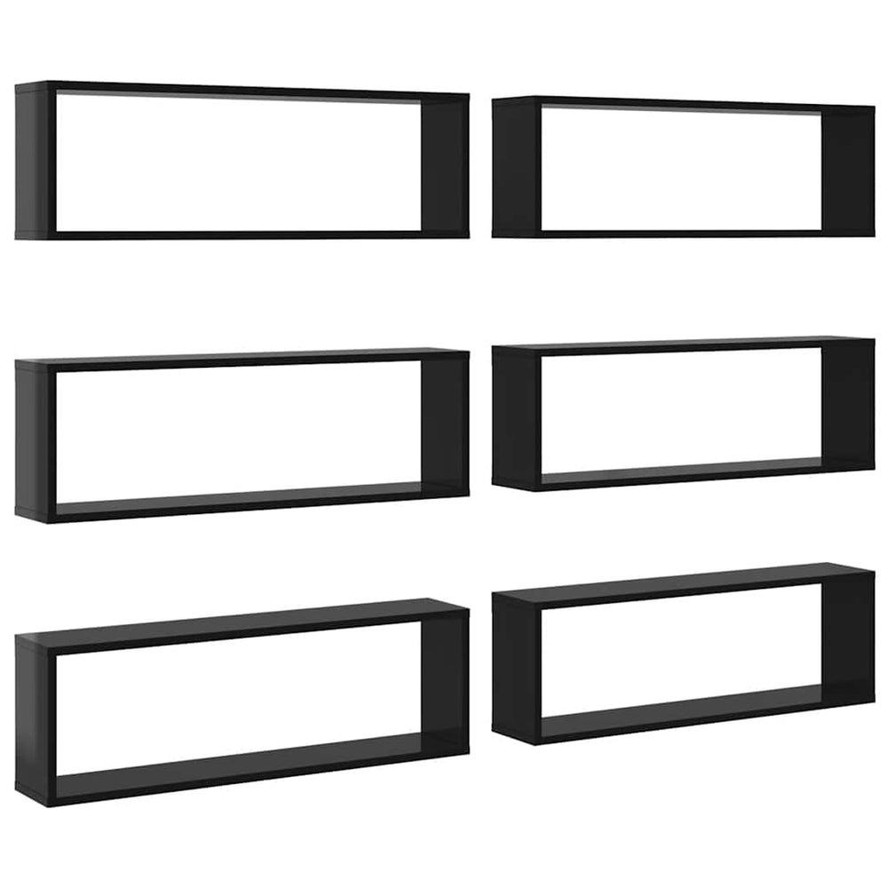 Wandregale Würfel, 6er Set, Schwarz Hochglanz