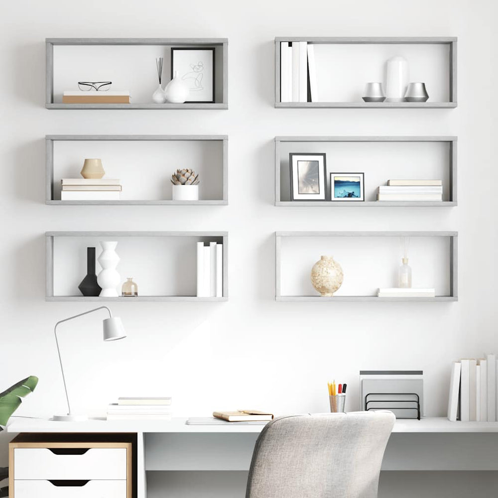 vidaXL Cube Wall Shelves 6 pcs Concrete Grey 60x15x23 cm Engineered Wood