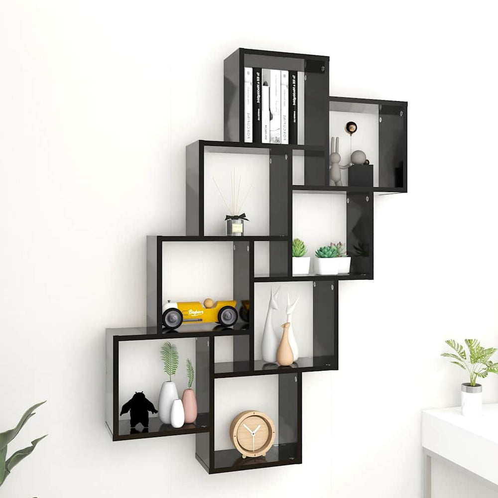 vidaXL Cube Shelf Black 90x15x119 cm Engineered Wood