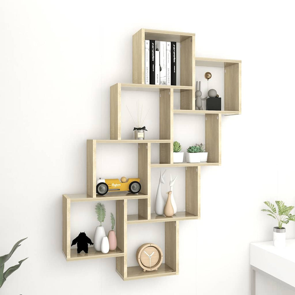 vidaXL Cube Shelf Sonoma Oak 90x15x119 cm Engineered Wood