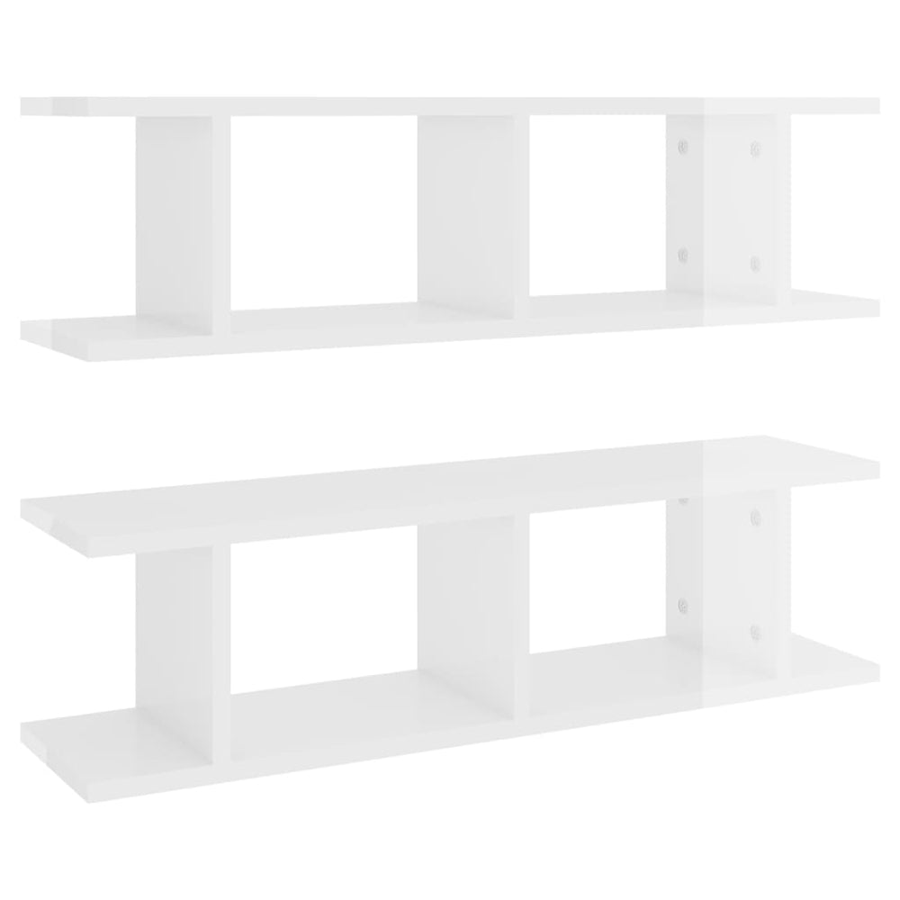 vidaXL Wall Shelves 2 pcs. High Gloss White 75x18x20 cm Engineered Wood