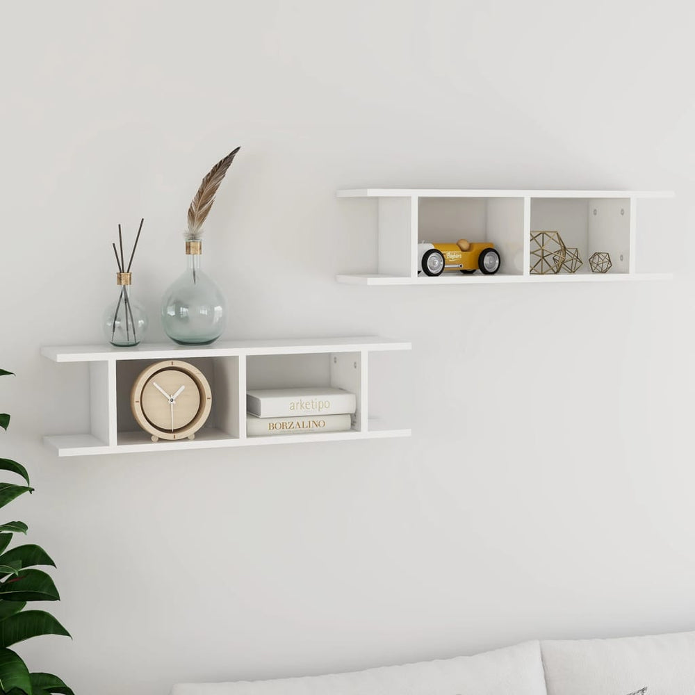 vidaXL Wall Shelves 2 pcs. High Gloss White 75x18x20 cm Engineered Wood