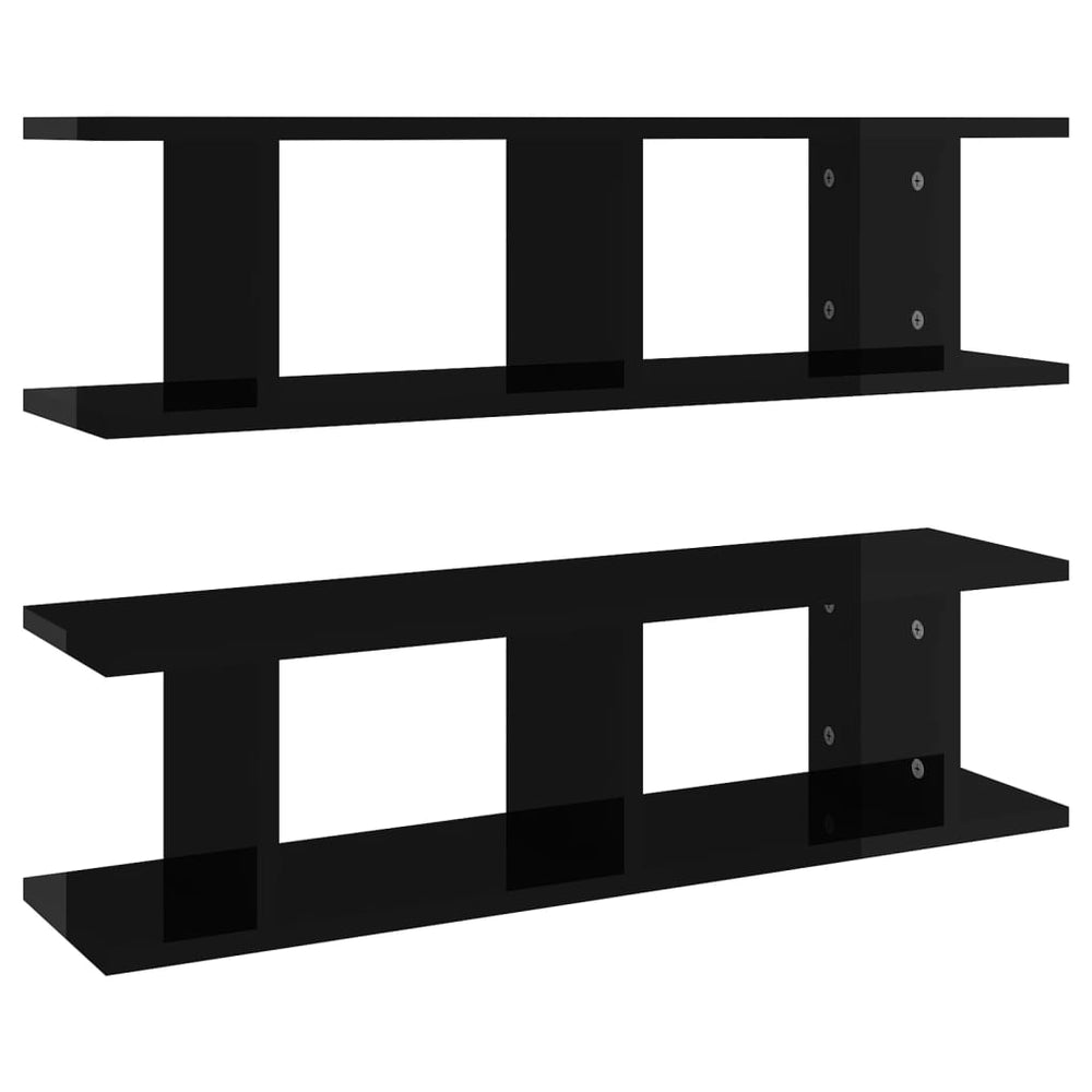 vidaXL Wall Shelves 2 pcs. High Gloss Black 75x18x20 cm Engineered Wood